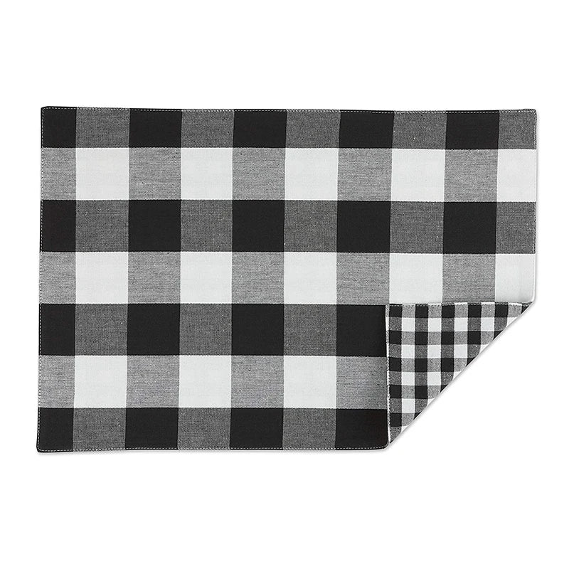 Kitchen Collection Cotton Reversible Use Black White Buffalo Check Placemat Set Table Placemat Linen