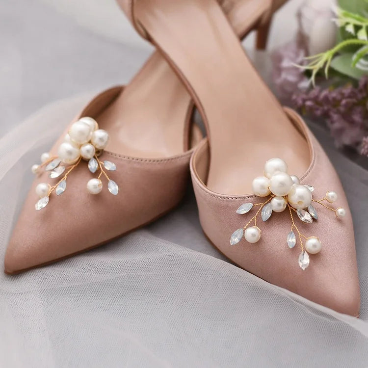 Handmade Bridal Pearl Rhinestone Shoe Clip Removable Decoration for Wedding Shoes Hair & Dress