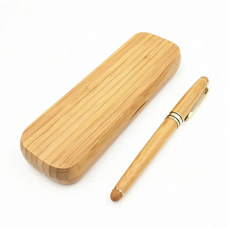 Promotional Gift Bamboo Ball Pen and Fountain Pen with Bamboo Gift Box Packing Craft Writing Stationery Set