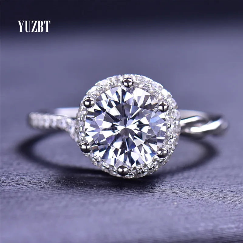 Solid Silver 925 Original Brilliant Cut 3 ct 9mm Sparkling Diamond Test Past D Color Moissanite  Ring for Wedding Fine Jewelry