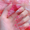 Factory Wholesale 24pcs ABS Finger Ballerina Short Nail Tips Sweet Square Pattern Rhinestone Artificial Press on Nails Nail Glue