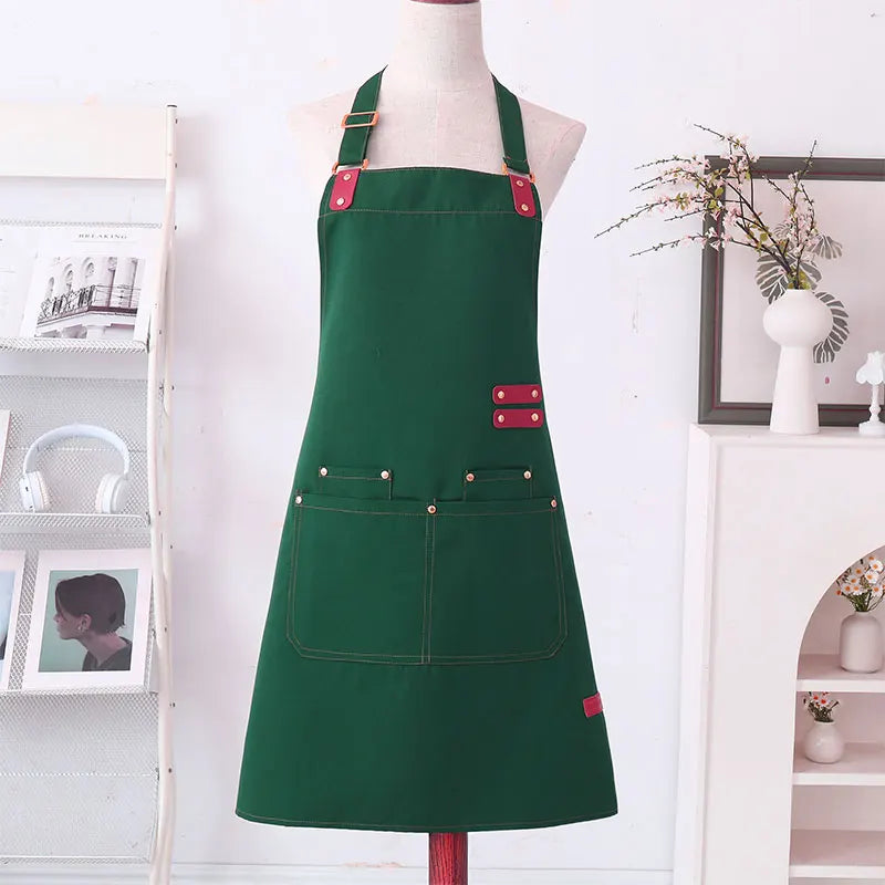 Custom Logo Oil Proof Waterpoof Sleeveless Hang Neck Chef Cooking Pockets Crafting BBQ Drawing Garden Kitchen Apron