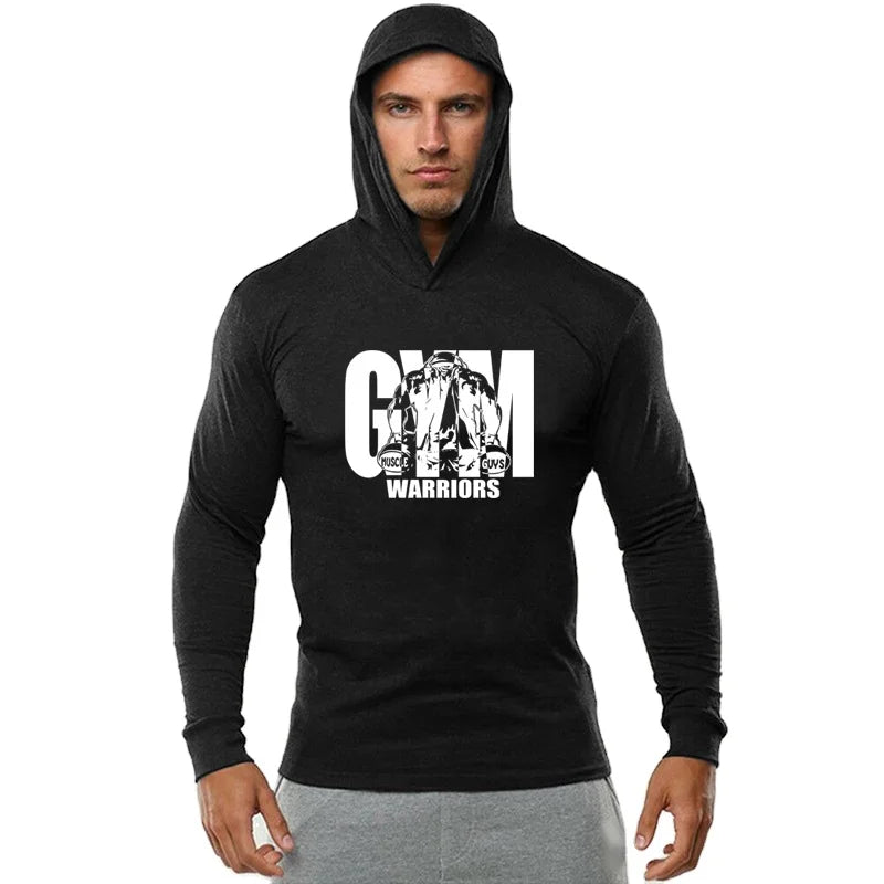OEM/ODM Sport Hooded Cotton Shirt Men Sportswear Fitness Tshirts Running T Shirt Long Sleeve Bodybuilding Gym Training TShirt