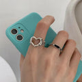 European and American Minimalist Hollow Heart Black Sawtooth Ring - Ins Hip-Hop Minimalist Trend Open Statement Finger Ring
