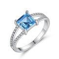 Hot Sale 925 Sterling Silver Square Shape Blue Topaz Gemstone Fashion CZ Diamond Rings for Women