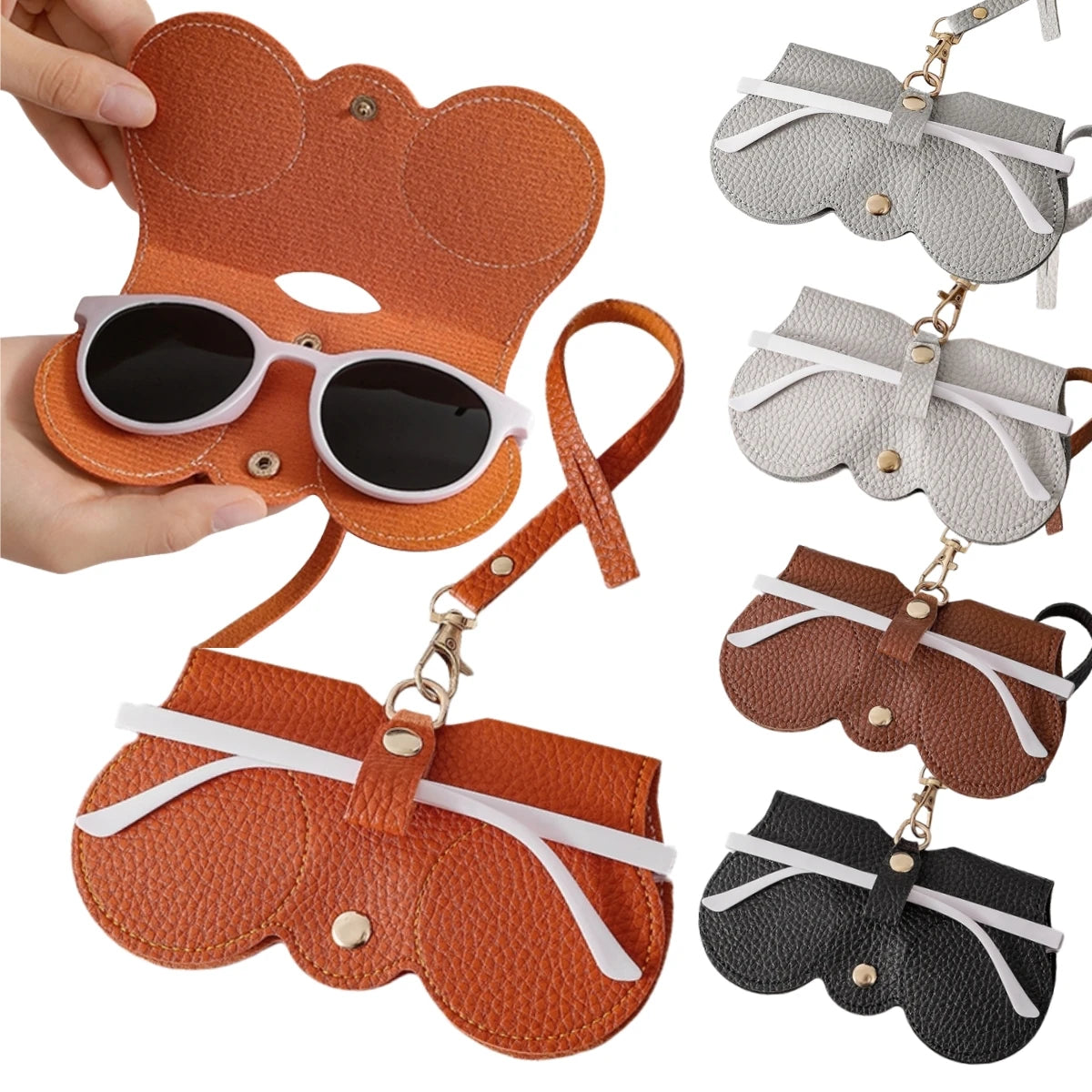 Litchi Embossed Glasses Cover Hanging PU Leather Sunglasses Reading Glasses Storage Rack Portable Travel Eyewear Holder Storage