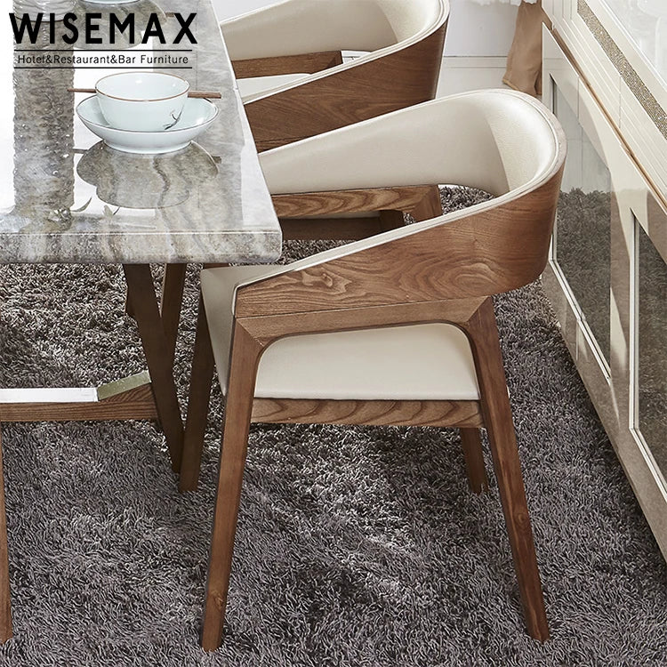 WISEMAX FURNITURE Commercial Nordic Solid Wood Armrest Leather Dining Chair for Restaurant Hotel Furniture