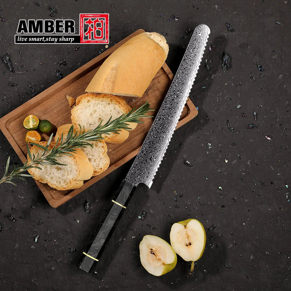 Wholesale High Carbon Japanese Knife Chef's Kitchen Knife Vg10 67 Layers Damascus Steel Bread Knife With Carbon Fibre Handle
