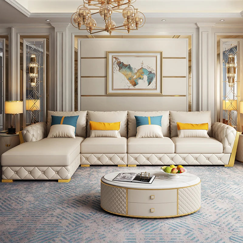 China Manufacturer Wholesale Couches Living Room Furniture Luxury Unique Leather Upholstered Sofa Set
