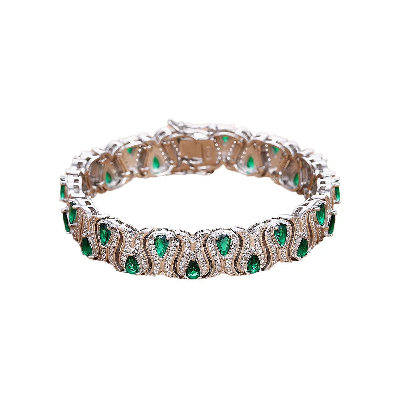 925 Sterling Silver Luxe Diamond Cross-Border Jewelry Black Coffee Ruby Green Spinel Bracelet for Women Fine Bangles