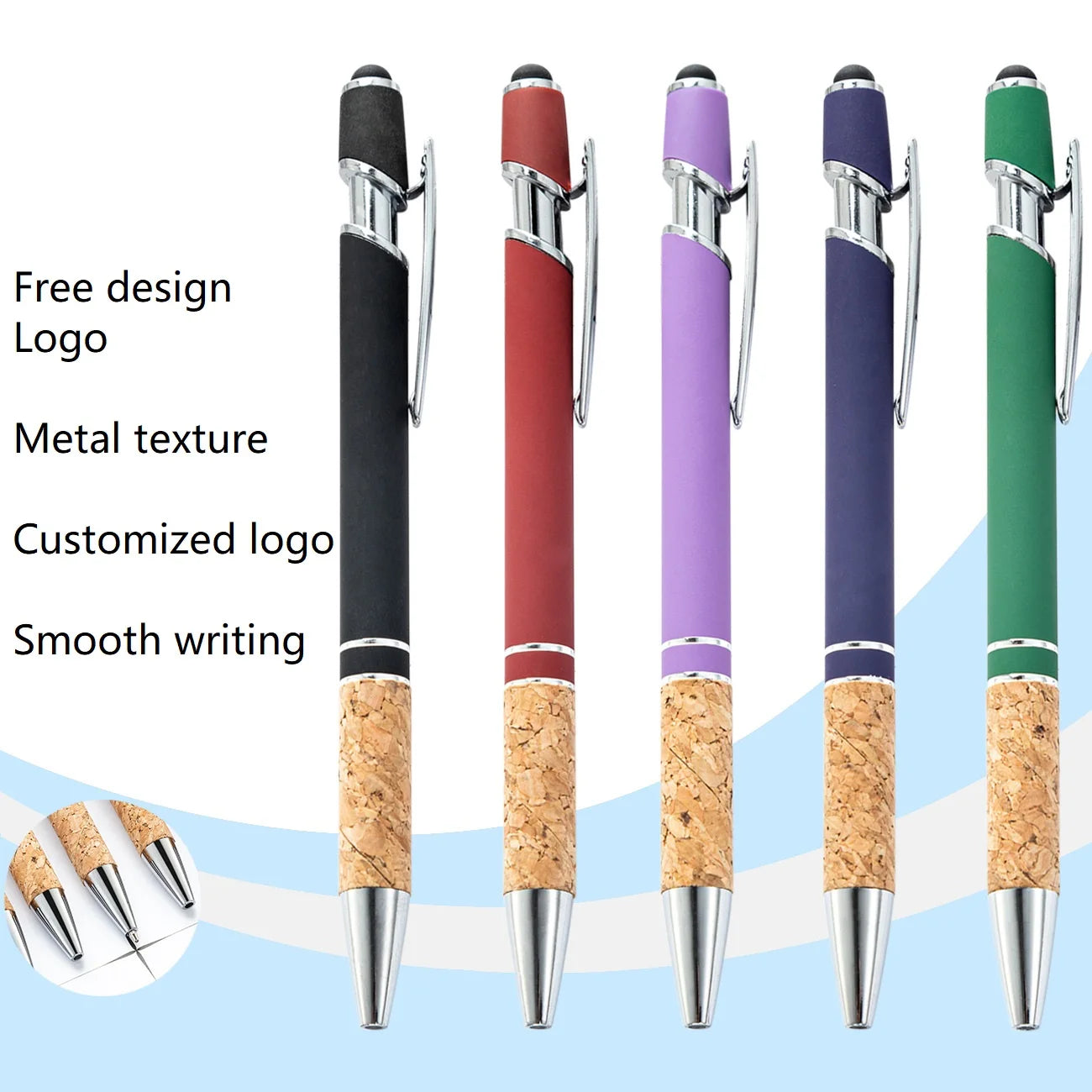 Aluminum Rod Spray Glue Press Metal Pen Can Print logo Handwritten Capacitive Touch Screen Pen New Wood Grain Ballpoint Pen