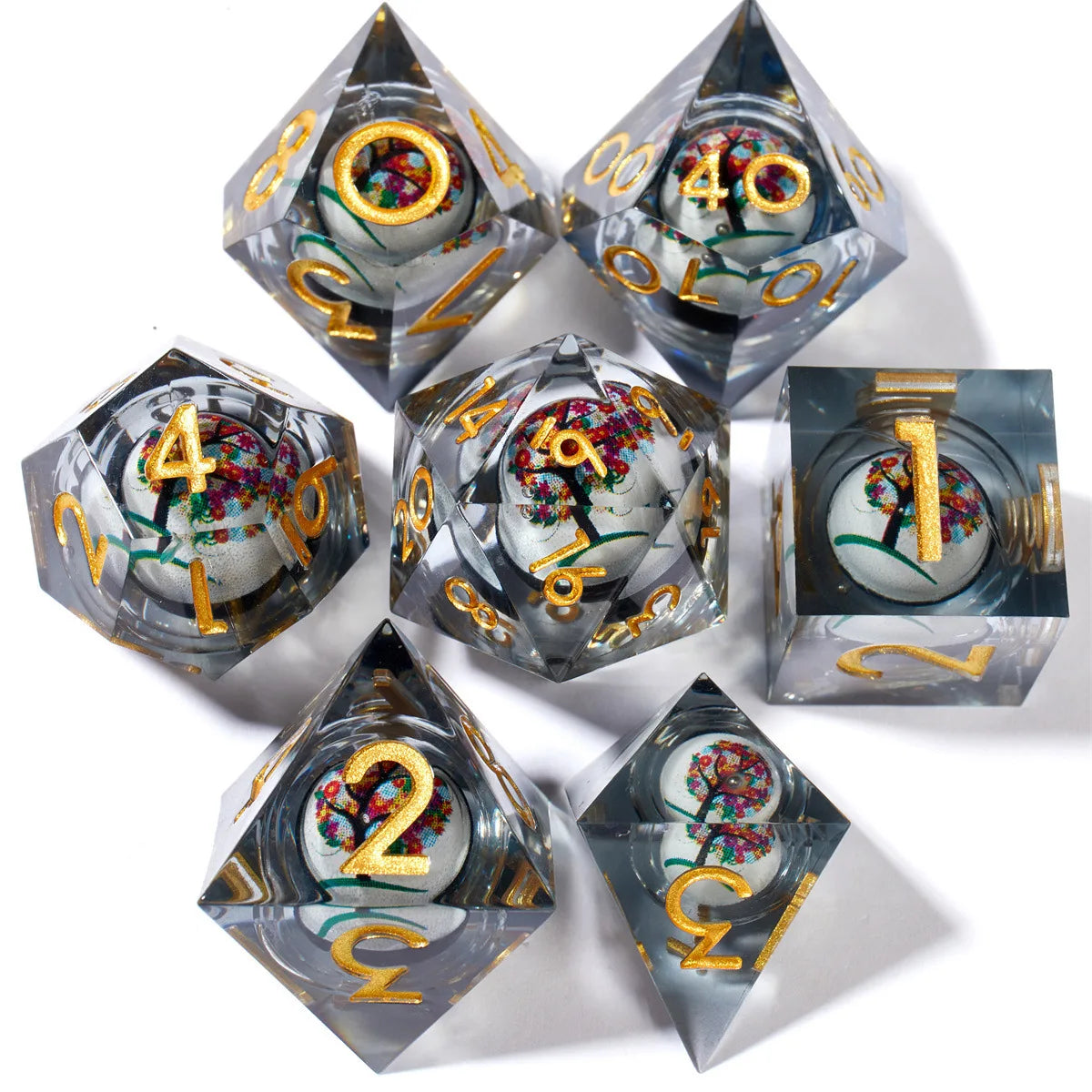 Factory Price D20 Spindown Polyhedral Dice Set Custom Logo Metal Sharp Resin for Cthulhu Game Carved Craft