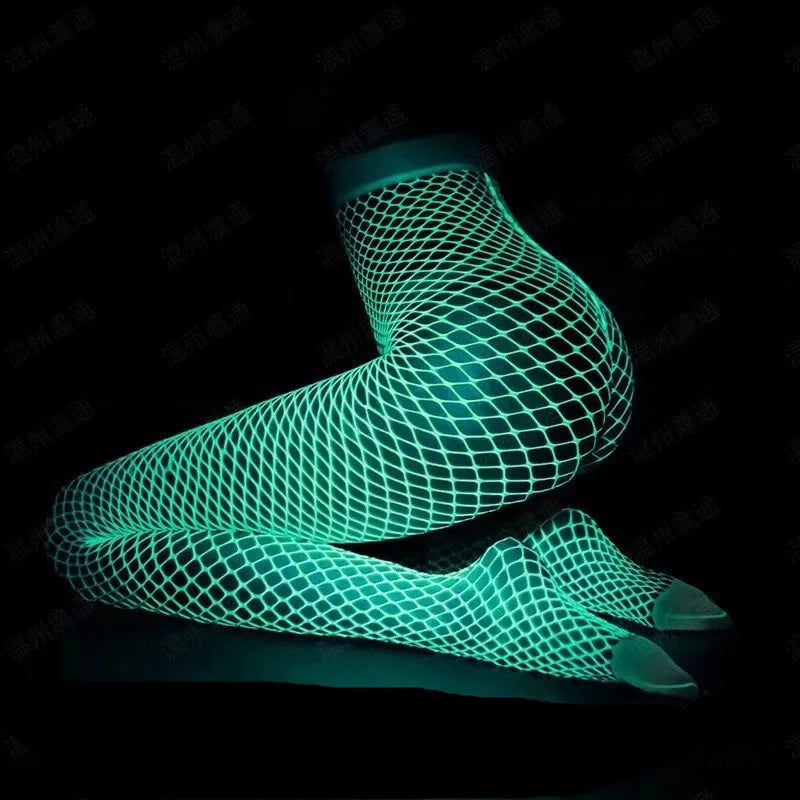 Glow in the Dark Net Socks Sexy Party Luminous Fishnet Pantyhose Women Stocking Tights