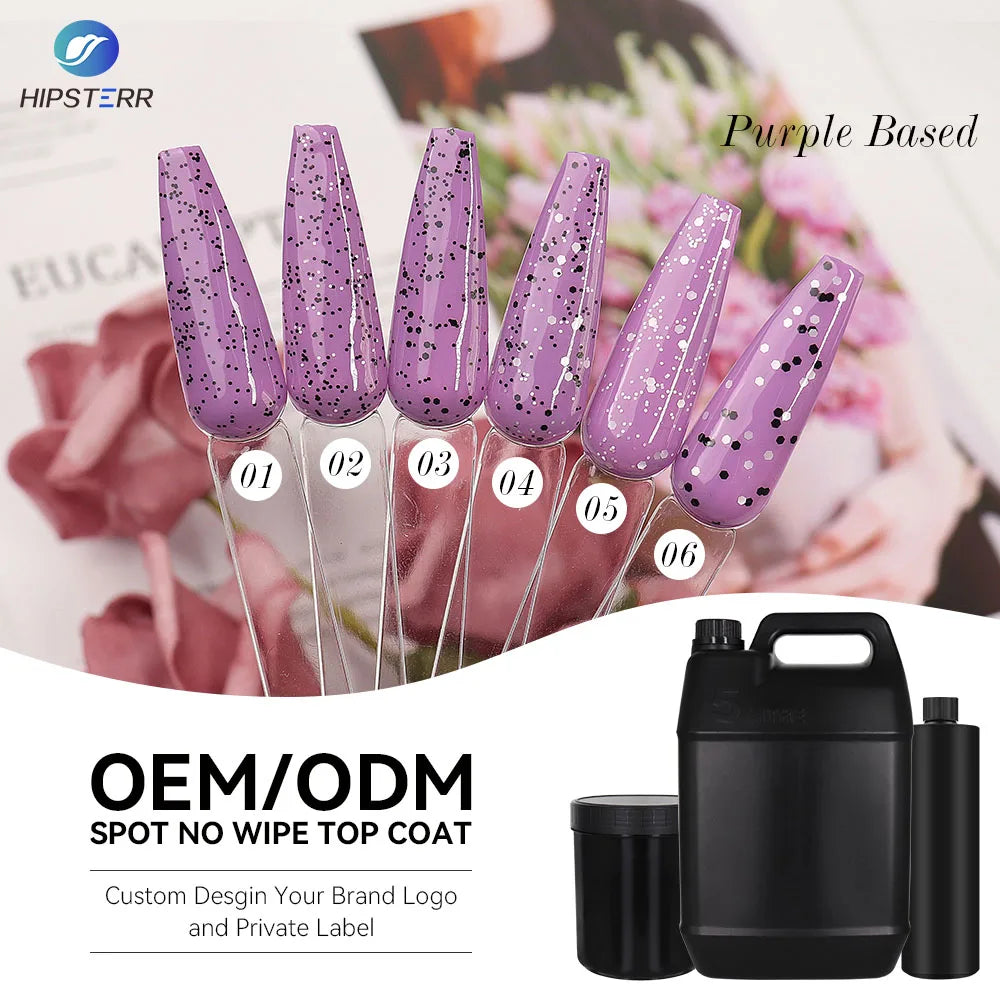 Private Label Non Wipe Spot Top Coat Gel Polish Led UV Gel Polish Black Glitter Top Coat Custom Logo