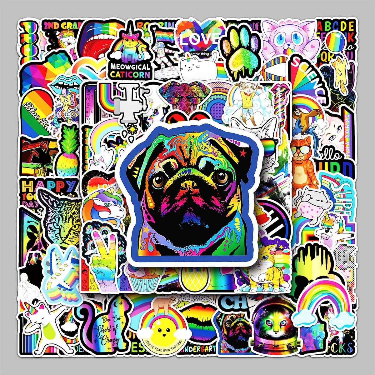 100PCS Factory Wholesale Cheap Trend Personality Decorative Chromatic Colors Stickers Headphones Refrigerator Guitar Stickers