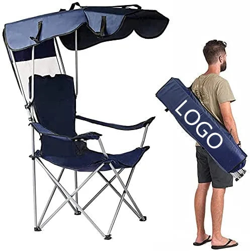 WOQI Lightweight Portable Camping and Fishing Chair with Canopy Shade Arm Beach Chair with Cup Holder for Outdoor and Park Use