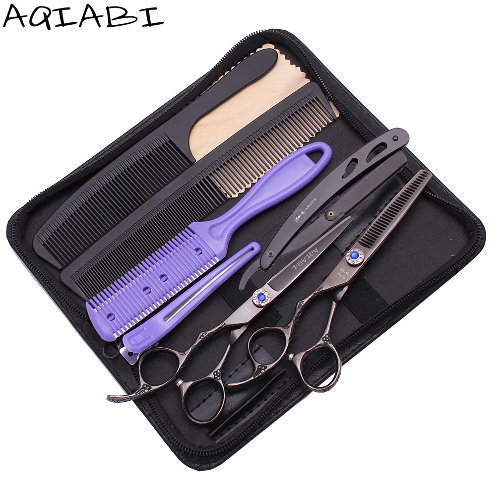 AQIABI Professional Barber Hair Cutting Scissors A8002 5.5" 6" Japan Stainless Left Hand Sharp Blade Tip Hair Thinning Scissors