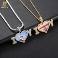 NUOYA Bubble Letter Design Heart Photo Pendant Necklace Custom Personalized Iced Out Diamond Letter Memory Charm for Couples