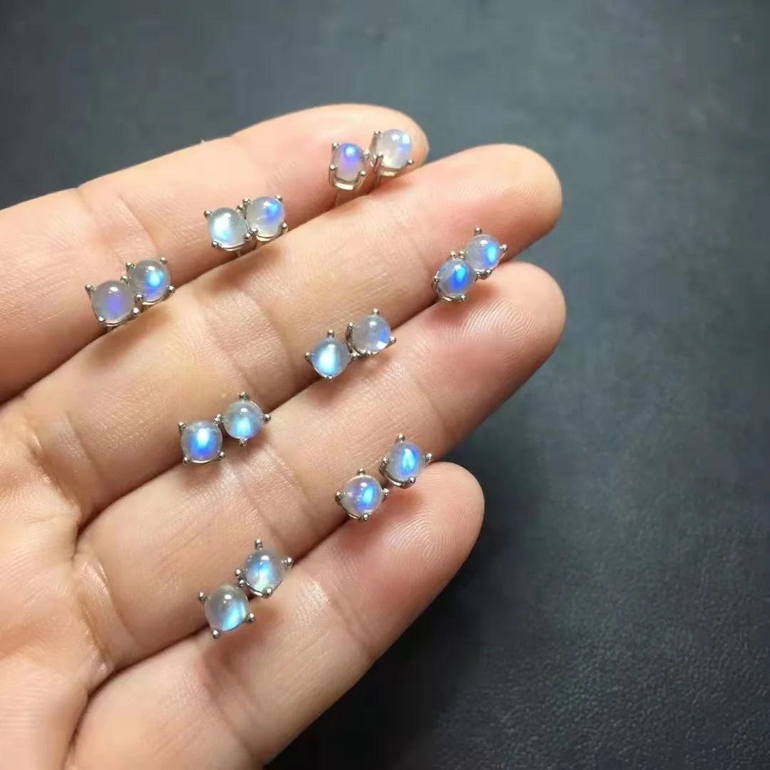 Healing Raw Crystal Stone Fine Jewelry Natural Gemstone Labradorite Blue Moonstone 925 Sterling Silver Earrings for Women
