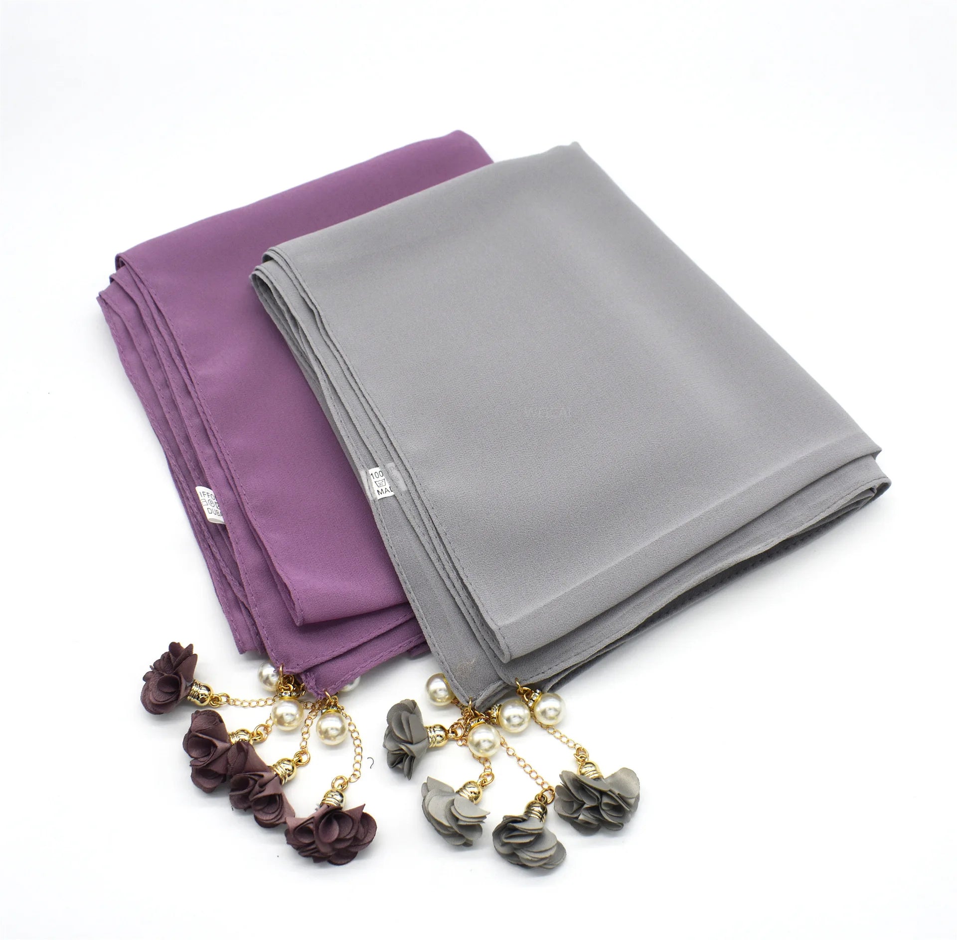 New Design High-quality Malaysia Women Bubble Chiffon Tasseled Scarves Muslim Hijab With Floral Pendant