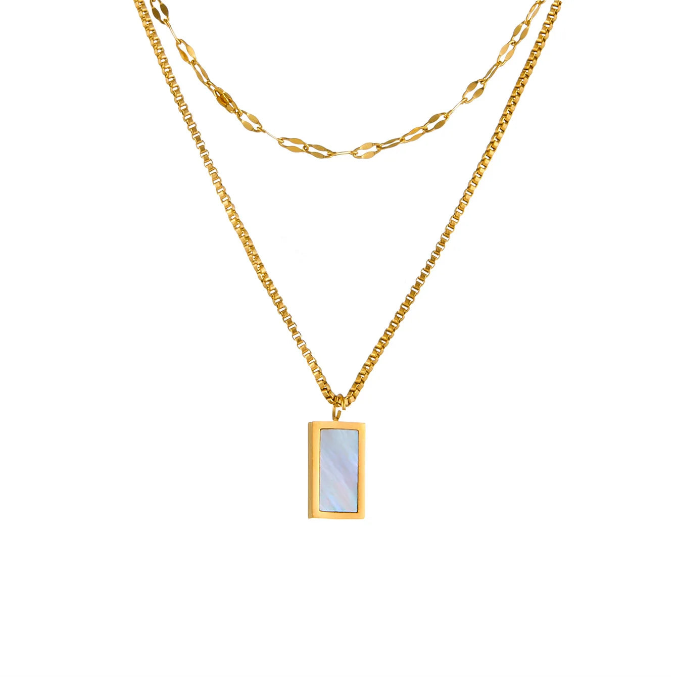 BM Fashion Tarnish Free Waterproof Jewelry Shell Pendant 18k Gold Stainless Steel Double Chains Layered Necklaces for Women