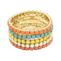 Gold Plated Multi Strand Resin Stone Colorful Gemstone Stretch Bracelet Set Gold Wholesale 5 Pcs/Set