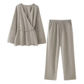New Casual Comfortable Home Wear Sleepwear Double Breasted Outerwear Straight Leg Pants Set