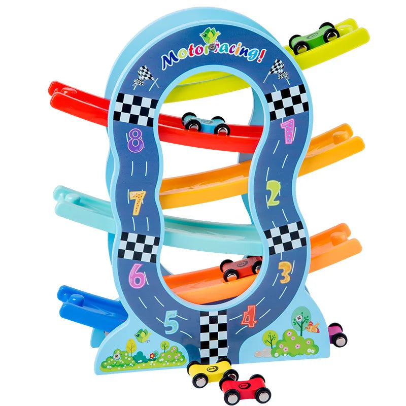 Six-layer Wooden Educational Track Toy O Shaped Inertia Car Game for 2 to 4 Year Olds 1 Set