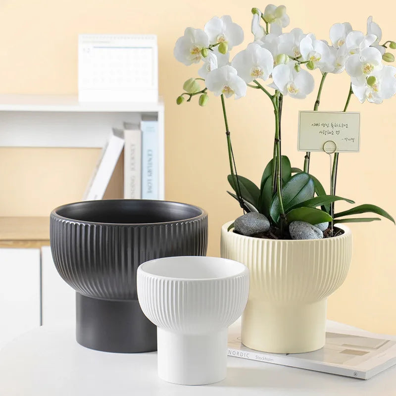 INS Nordic Morandi Solid Color Ceramic Flower Pot Set Creative Simple Flower Pot Green Plant Pot Container