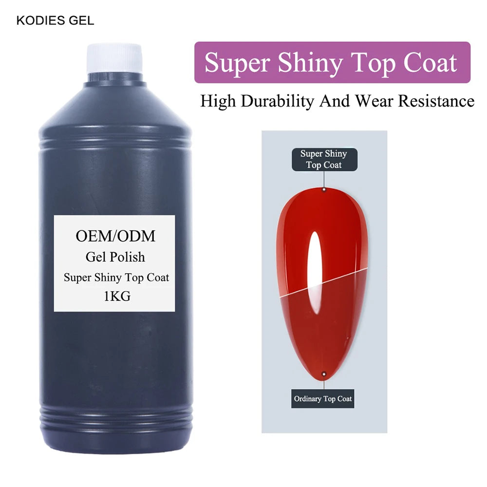1KG/1000ML Super Shine Top Coat No Wipe Gel Nail Polish Raw Materials Refill Bulk 1 Liter Salon Quality Big Size Base Top Gel MegaBDM
