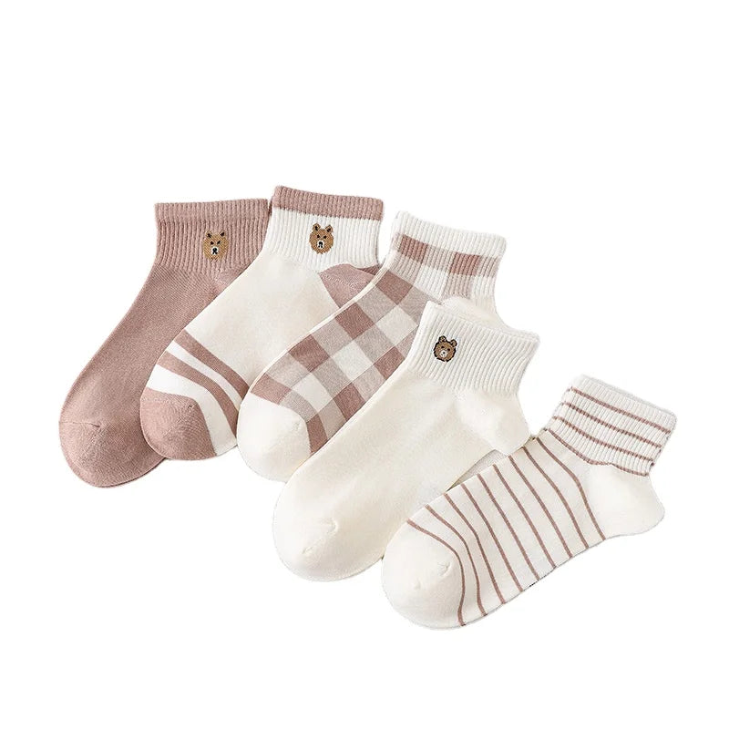 Fancy Color Plain Design Cute Animals Cat Embroidered Woman Ankle Compression Sock