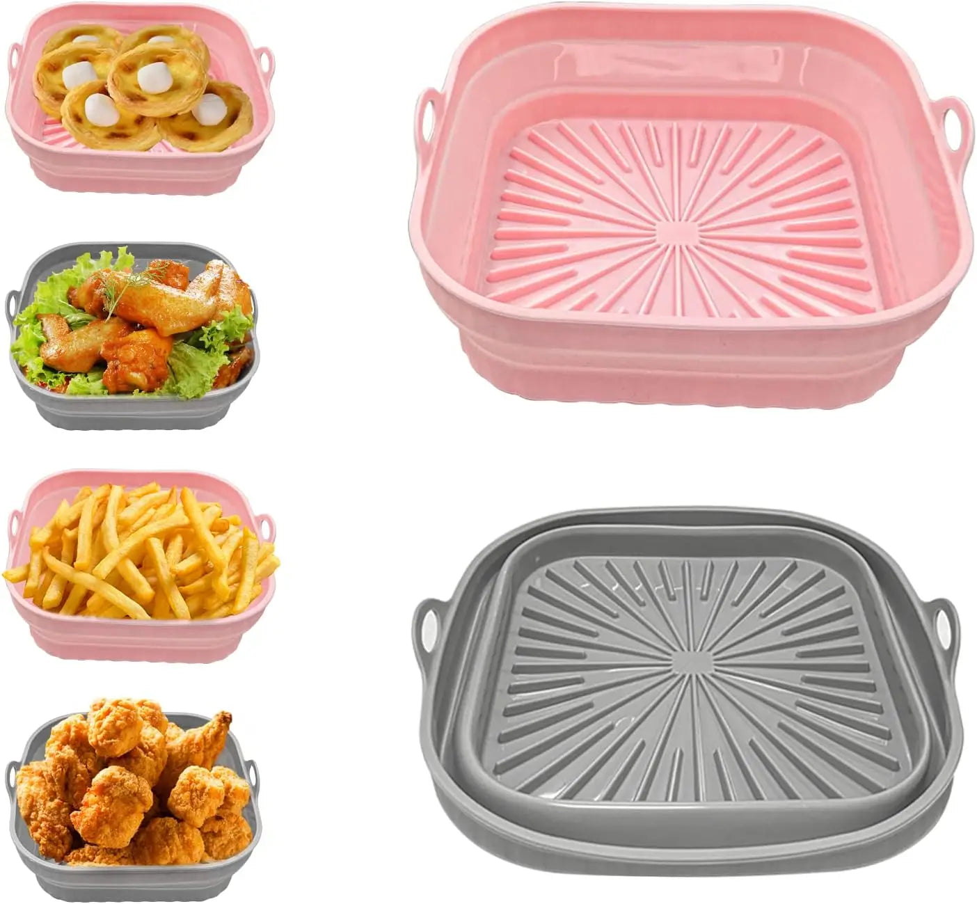 Wholesale 8inch Air Fryer Silicone Liners Foldable Round /Square Reusable air Fryer Silicone Pot Liner