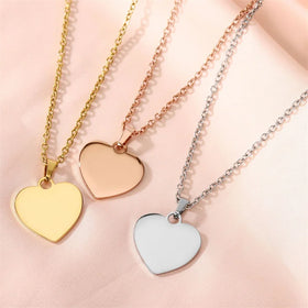 Fashion Personalized Jewelry Engraved Letter DIY Couple Jewelry Custom Pendant Blank Heart Necklace