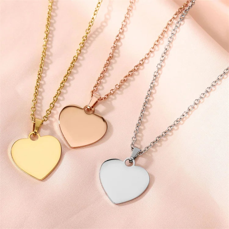 Fashion Personalized Jewelry Engraved Letter DIY Couple Jewelry Custom Pendant Blank Heart Necklace