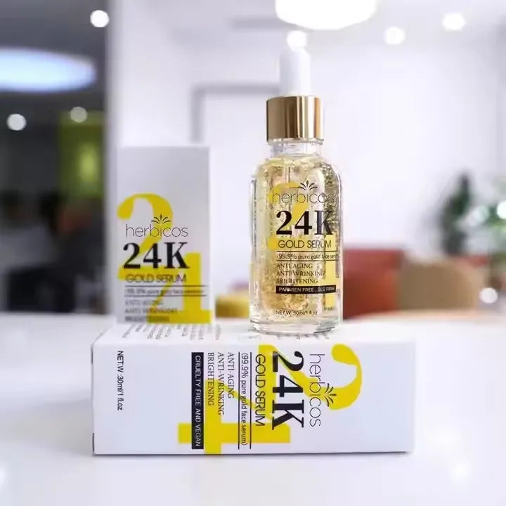 Wholesale Moisturizing Hydrating Nourishing Skin Care Gold Foil Anti-aging Anti-wrinkle 24K Gold Niacinamide Face Serum 30ml
