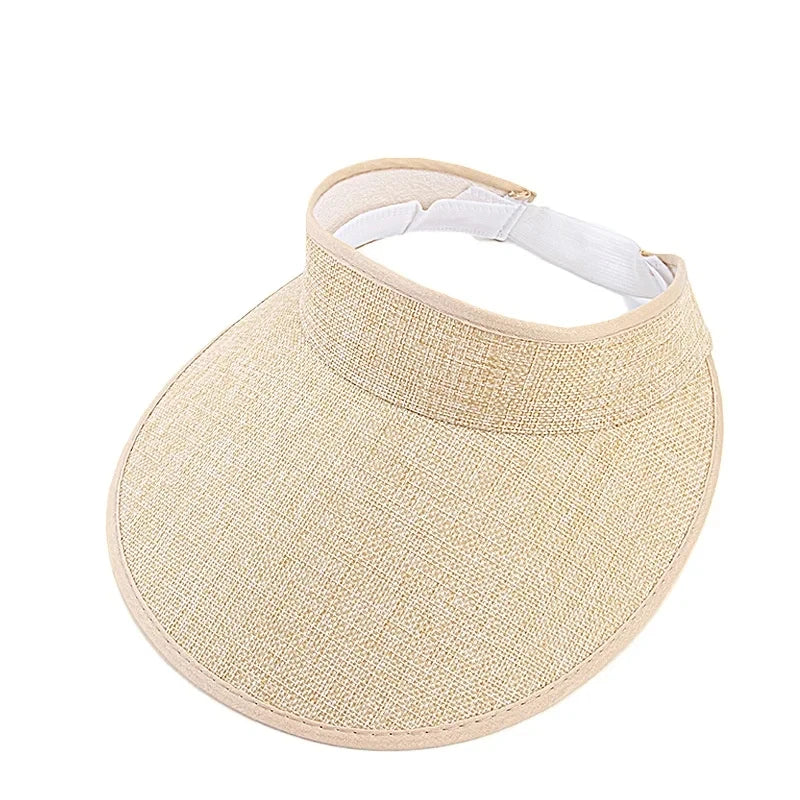 Wide Brim Beach Sun Hat Summer Travel Outdoor Sport Sun Protection Plain Cotton Linen Visor Caps Women