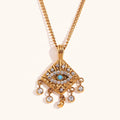 Ding Ran Unique Design Tassel Pendant Necklace Zircon Eye Rings and Necklaces Gold Plated Stainless Steel Jewelry Set
