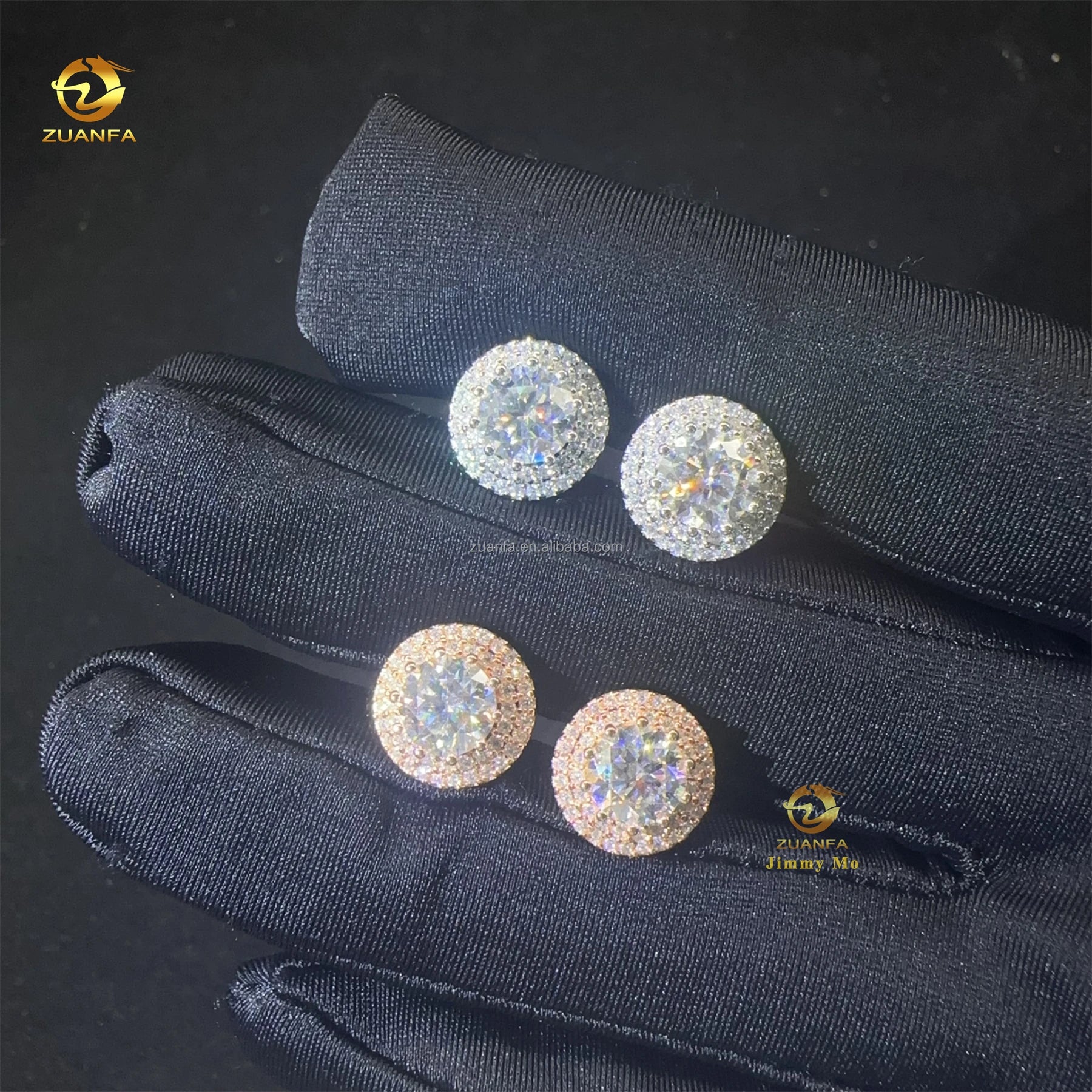 Stylish Fashion Style Drop Shining Hip Hop Circle Crescent Shape Iced Out Moissanite Diamond VVS1 Stud Earrings Man Gift