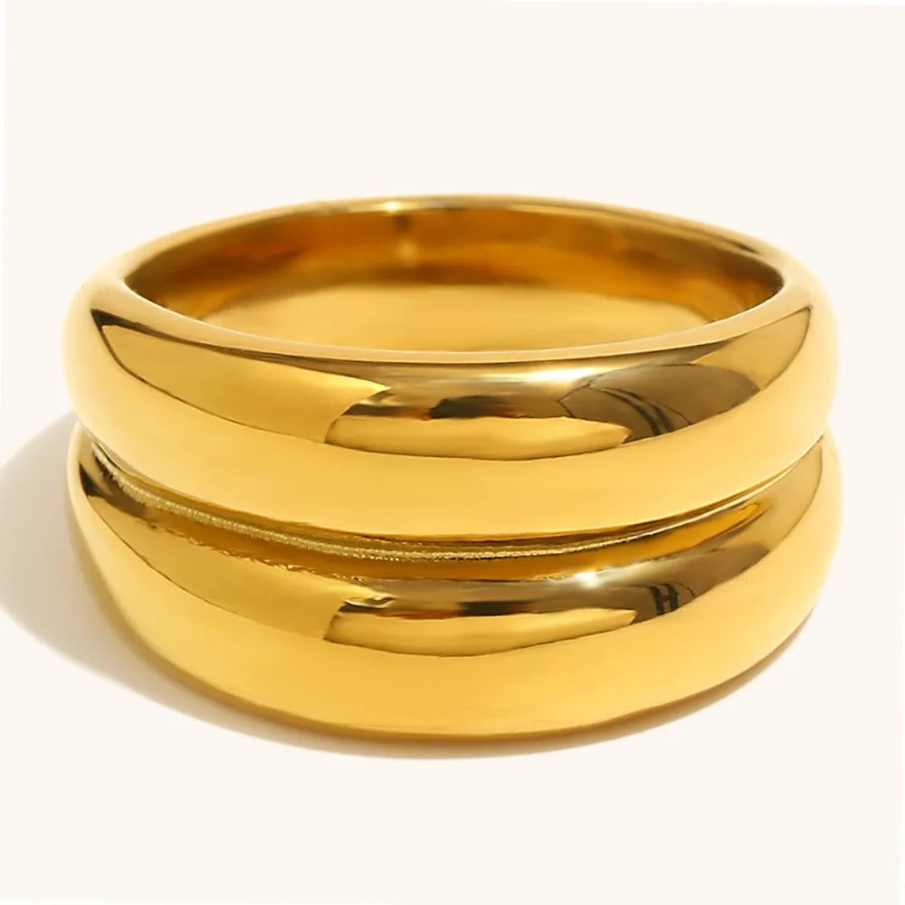 DR Fenny 18K Gold Plated Stainless Steel Finger Ring Waterproof Simple Fashionable Design Versatile Classic for Women Gift