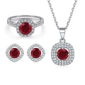 Jewelry Sets Square Red Colored Zircon Sterling Silver Sets