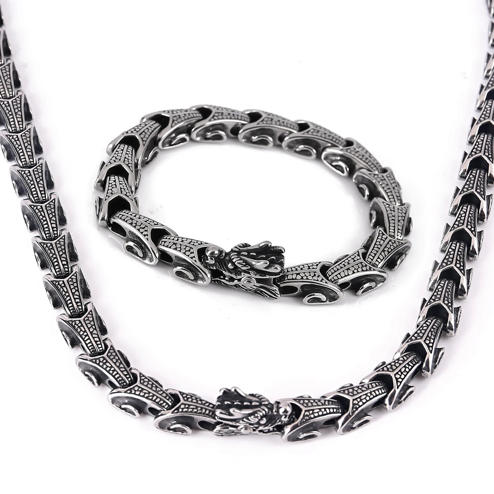 Jewelrox  Antique Jewelry Viking Stainless Steel Punk Jewelry Viking Dragon Necklace Bracelet Jewelry Set
