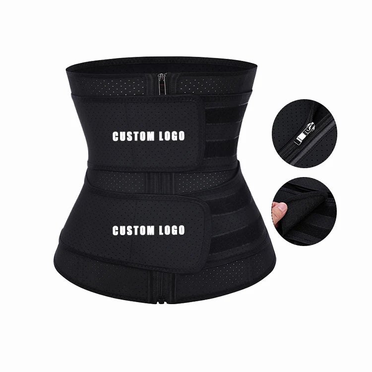 HEXIN Custom Service Custom Logo Latex Double Belt Punching Breathable Waist Trainer Corset for Weight Loss Slimming Fajas