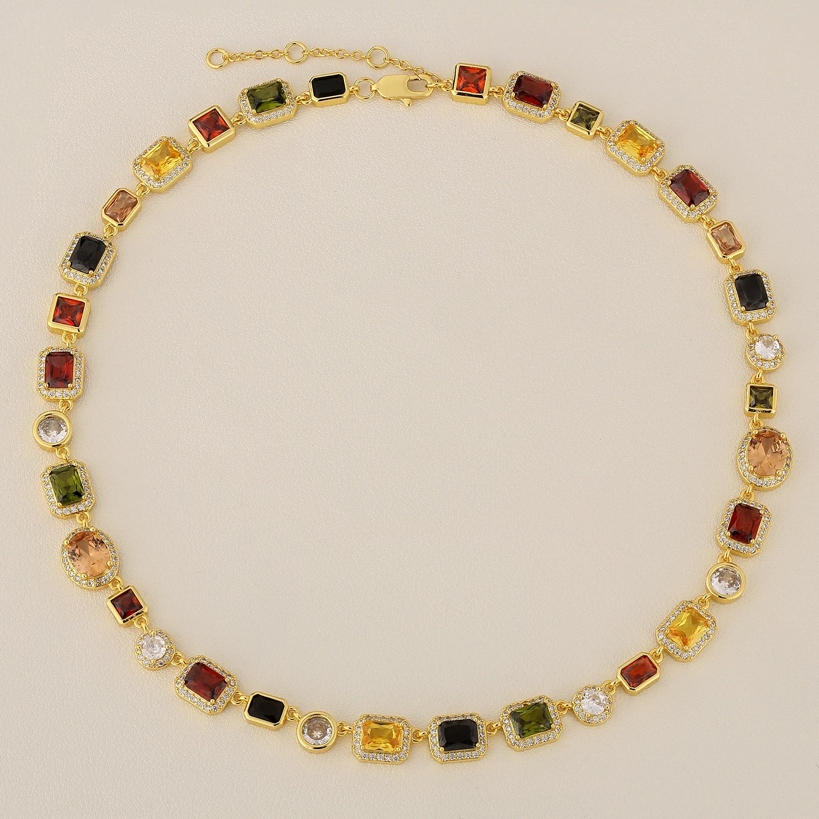 Personalized Colorful Zirconia Choker Chain Hip Hop Vintage 18K Gold Plated Multicolor Gemstone Stone Women's Necklace for Men