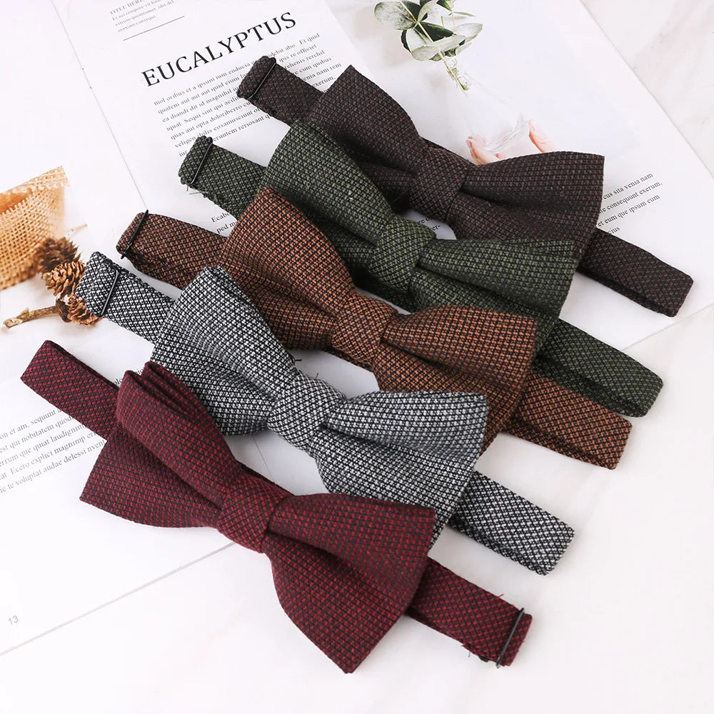 Wholesale Men's Business Cotton Bow Tie Plaid Pattern Woven Cotton for Formal Wear