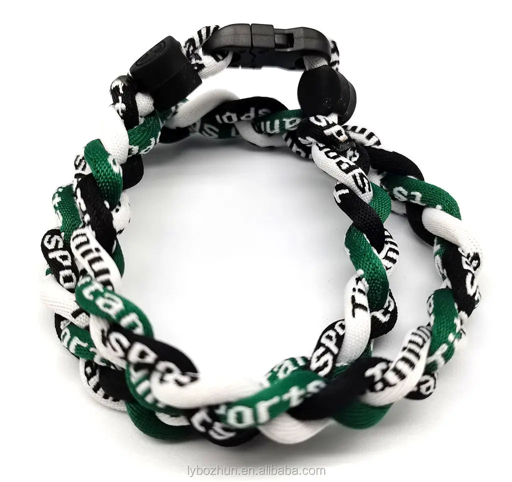 Wholesale Nylon Braided Black and White Green Baseball Sport Necklace 3 Strand Rope Party Gift Children's