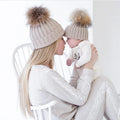 Mom Me Matching Winter Beanie Knitted Hat for Women Men Lady Girl Kid Toddler with Faux Fur Ball Top