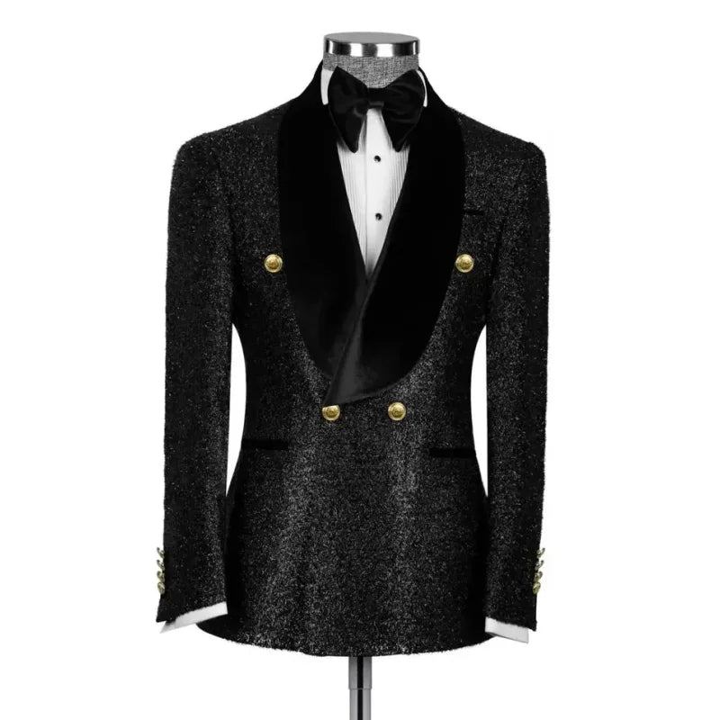 Black Shinny Fabric Men Prom Suits Formal Business Wedding Bespoke Handmade Custom Men Suits Blazer Pant