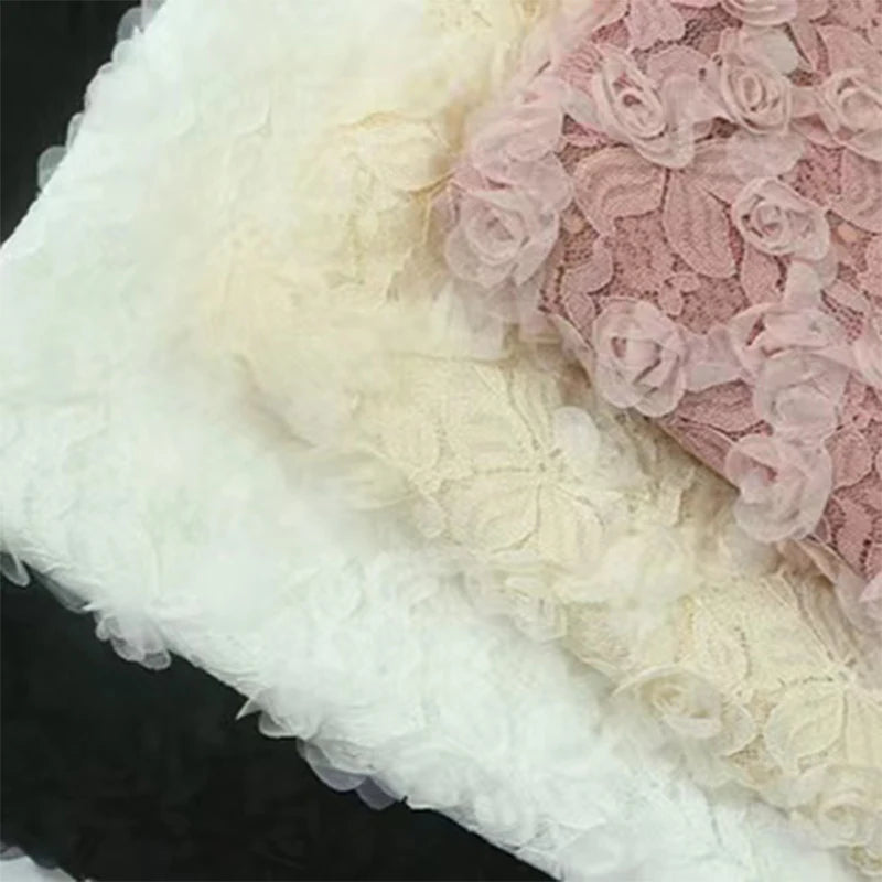 White Silver Glitter  Rose Gold Beads Lace Fabrics
