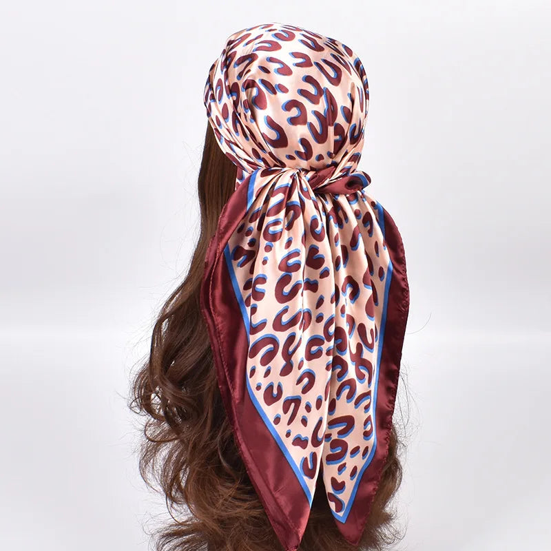 Animal Print Leopard Satin Silk Like Hair Scarf Bandana Light Head Wraps Neck Face Scarves Cover for Women