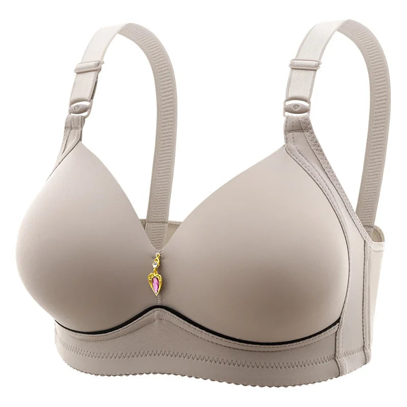 FINETOO 2023 New Large Size No-steel Ring Comfortable Breathable Gathered Women's Underwear Non-magnetic Thin Cup Smooth Bra